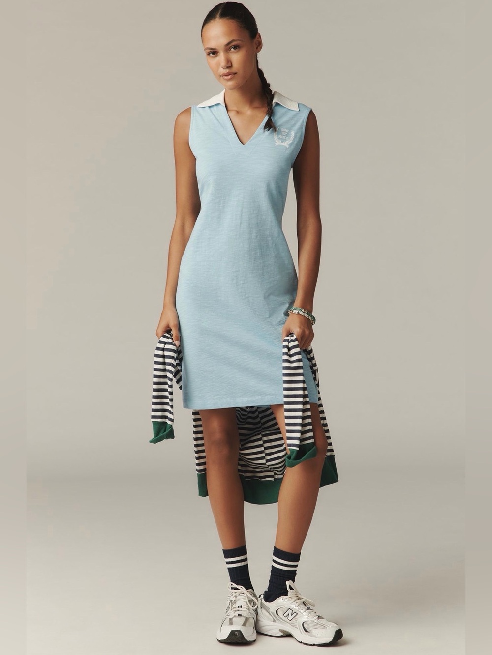 Anthropologie Sundry Light Blue Chambray Sleeveless Polo Mini Dress Large